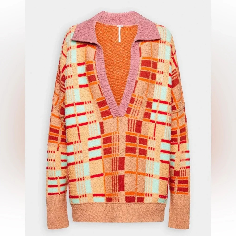 Like New Free People Ruben Oversized Pullover Sweater in Autumn Sunset Combo M